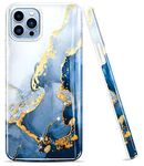 luolnh Gold Glitter Sparkle Case Compatible with iPhone 12 and iPhone 12 Pro 6.1 Inch Marble Design Shockproof Soft Silicone TPU Bumper Cover Skin Phone Case iPhone 12/12 Pro Cases(White&Dark Blue)