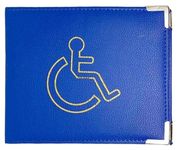 thehomegallery Disabled Badge Holder PU Leather with Metal Corner Hologram Safe Parking Permit Display 16.5 x 13.5 cm - Blue