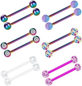 VCMART Nipple Rings Tongue Ring Surgical Steel Nipplerings Piercing Women Rainbow Barbells 14G 6 Pairs 3/4"