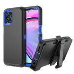 TASHHAR Shockproof Phone Case for Motorola Moto G Power 2023 with Belt Clip Holster, 3 in 1 Heavy Duty Rugged Full-Body Protective Case Military Grade Cell Phone Cover with Kickstand (Black+Blue)