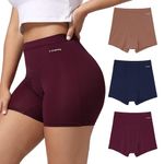 INNERSY Period Pants High Waist Womens Boxer Shorts Leak Proof Ladies Boyshorts Knickers 3 Pack (12, Burgundy/Brown/Navy Blue)