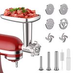 Meat Grinder Attachments for KitchenAid Stand Mixers, Metal Food Grinder Attachment for KitchenAid Accessories, Meat Grinder Accessory with 3 Sausage Stuffer Tubes