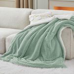 Bedsure Sherpa Blanket Twin Size for Bed - Herringbone Fleece Thick Warm Blanket for Winter, Fuzzy Soft Cozy Gift Blanket, Sage Green, 60x80 Inches