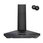 FIREGAS Black Range Hood 30 inch, 450 CFM Wall Mount Range Hood with Ducted/Ductless Convertible, Gesture Sensing Control & Touch Control Kitchen Hood Vent, Baffle Filters, Charcoal Filters