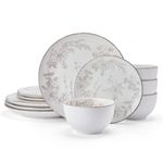 Pfaltzgraff Enchanted Bloom Floral Grey 12 Piece Dinnerware Plate Bowl Set, Service for 4