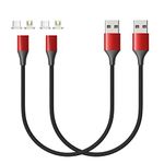 NetDot Gen10 Micro USB and USB-C Nylon Braided Magnetic Fast Charging Cable with Side LED Compatible with Android Device(1ft/2 Pack red)