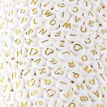 500 Pcs Acrylic Alphabet Letter Beads Gold On White Name Bracelets for Jewelry Making (goldonwhite) (goldonwhite)