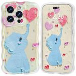 Zhuoopinn Kawaii Case for iPhone 13 Pro Max Case Cute Elephant IMD Oil Painting Glossy Pattern Buffer-tech Wavy Bumper Slim Protective TPU Funny Stylish Aesthetic Phone Case for iPhone 13 Pro Max