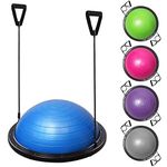 R A Products Half Ball Balance Trainer Yoga Exercise Fitness Platform for Stability, Core Workout, Training with 2 Resistance Bands, Pump