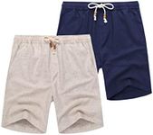 COOFANDY Mens 2 Packs Casual Linen Shorts Drawstring Waistband Lounge Shorts