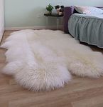 Woolous Genuine Sheepskin Rug 4x6 ft, Large Natural Ivory New Zealand Sheep Skin, Luxurious High Pile Quad Rug for Nursery, Bedroom, or Living Room (4 Pelt Rug)