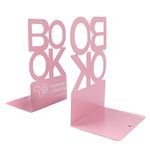 Metal Bookend Creative "BOOK" Letter Pattern Book Support Organizer Nonskid Art Book Stand for Desk Office Home Decoration Students Gift 1 Pair (Pink, Height 205mm)