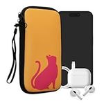 kwmobile Neoprene Sleeve for Smartphone Size XXL - 7" - Shock Absorbing Pouch Case - Protective Phone Bag - Cat Silhouette Dark Pink/Honey Yellow