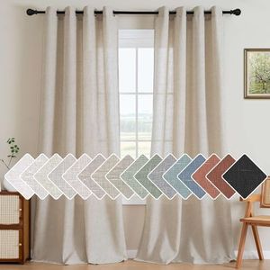 H.VERSAILTEX Natural Effect Extra Long Semi Sheer Curtains Made of Linen Mixed Rich Material, Nickel Grommet Curtains Pair Window Curtains/Drape/Panels for Bedroom (Set of 2, 52 by 108 Inch, Angora)