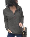 BTFBM Women Fashion Quilted Pattern Lightweight Zipper Long Sleeve Plain Casual Ladies Sweatshirts Pullovers Shirts Tops (Dark Grey, X-Large)
