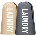 2 Pack Large Travel Laundry Bag, Dirty Clothes Travel Bag with Drawstring, Heavy Duty Laundry Bag for Dorm Camp Traveling, Fit a Laundry Hamper for Students College, Khaki Grey