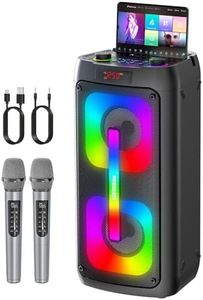 Karaoke Machine for Adults, Portable Bluetooth Speaker with 2 Wireless Microphones, Portable PA System with Disco Lights for Big Party, Outdoor, Ideal Gifts for Family, Music Lover