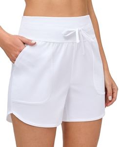 IUGA Womens 5" Swim Board Shorts Stretchy High Waisted Beach Shorts for Women Quick Dry UPF 50+ Swimsuit Bottoms with Liner White