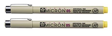 SAKURA PIGMA MICRON 05 FINELINER PEN, 0.45MM LINE WIDTH, PACK OF 2 (Yellow)