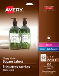 Avery Glossy White Square Labels, 2" x 2" Square Product Labels, for Laser/Inkjet Printers, 120 Labels, Permanent, White, (22833), Made in Canada