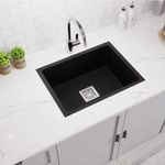 QUALITO 24x18X9 Black Quartz Kitchen Sink | Easy to Clean, Sound Proof, Heat Resistant, Scratch Resistance and Non Fading Color Single Big Bowl Granite Sink | Quartz Kitchen Sink Black 24x18