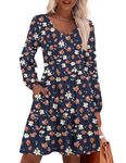 Hotouch Women Long Sleeve Swing Dress Floral T Shirts Dress Women V Neck Tunic Dress Fall Tiered Ruffle Dress Women Babydoll Dresses Floral Medium