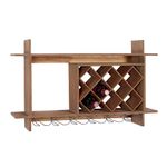 Deco 79 Wood Geometric 8 Bottle Wall Wine Rack with 6 Glass Holder Slots, 34" x 8" x 20", Brown