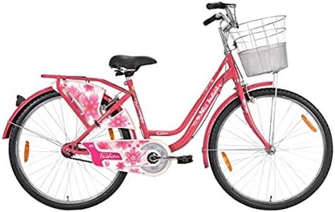 Hero Fashion 26T City commute cycle with mudgaurds, Front Basket, and Rear Carrier | Pearl Pink | Ideal age 12+ years for Girls/Ladies/Women, City Bike;Hybrid Bike