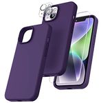 TOCOL 5 in 1 for iPhone 14 Case, with 2 Pack Tempered Screen Protector + 2 Pack Camera Lens Protector, Liquid Silicone Slim Shockproof Cover [Anti-Scratch] [Drop Protection] 6.1 Inch, Deep Purple