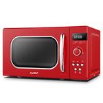 COMFEE' Retro Style 800w 20L Microwave Oven with 8 Auto Menus, 5 Cooking Power Levels, and Express Cook Button - Passionate Red - CM-M202RAF(RD)