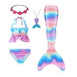 Mermaid Tail Swimsuit for Swimming Mermaid Tails for Girls Cola De Sirena Para Niñas Princess Bikini Bathing Suit Set (DZ14,8 Years)