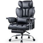 naspaluro Desk Chair, Ergonomic Office Chair with Footrest, PU Leather Computer Chair, Adjustable Big High Back Executive Chair, Swivel Chair with Lumbar Support, Home Office Chair-Black