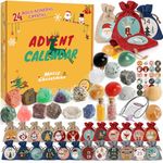 Advent Calendar 2024, 24 Days Natural Crystal Agate Minerals & Fossils Gemstones Advent Calendars 2024 for Kids,Christmas Countdown Calendar Enthusiasts Rock Collection for Xmas Girls Boy Women Men