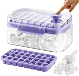 Square Ice Cube Tray with Lid and Bin, 2 Pack Ice Cube Molds for Cocktails, One Button Easy Release Ice Trays for Freezer with Handle, Ice Container Box, Ice Scoop, 64pcs Ice Cube for Whiskey