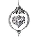 Inspired Silver - Mamaw Charm Ornament - Silver Pave Heart Charm Holiday Ornaments with Cubic Zirconia Jewelry