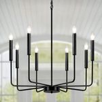 8-Light Black Chandelier, Farmhouse Chandelier for Dining Room, Industrial Modern Candle Chandeliers for Living Room, Stairway, Bedroom and Entryway