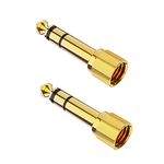 AUELEK 6.35mm Male to 3.5mm Female Stereo Jack Gold Plated Copper Adapter for Electric Piano, HiFi Equipment, Amplifiers, Speakers, Audio Mixer - Pack of 2