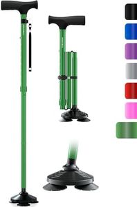 HONEYBULL Walking Cane for Men & Women - Foldable, Adjustable, Collapsible, Free Standing Cane, Pivot Tip, Heavy Duty | Walking Sticks, Folding Canes for Seniors & Adults [Green]