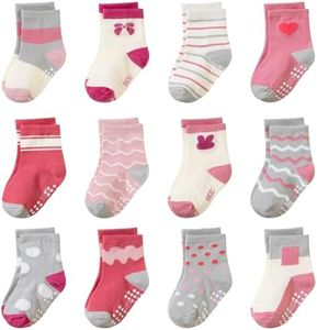 AMENLAN Toddler Non Slip Grips Socks Kids Anti Skid Baby Boys Girls Cotton Crew Socks 12 Pairs (Gray Stripe, 1-3 Years)