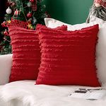 MIULEE Set of 2 Decorative Boho Throw Pillow Covers Striped Jacquard Pattern Cushion Covers for Sofa Couch Living Room Bedroom 18x18 Inch Red