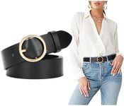 SUOSDEY Women Leather Belt with O-Ring Buckle,Fashion Soft Ladies Waist Belt for Jeans Dresses,1.3" Width, A. Black (Gold Buckle)