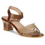 Smart & Sleek Crystal & Glittery Block Heels Fashion Sandals for Women & Girls(Color-Antique,Size-6)