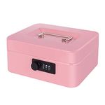 Goehiaul Cash Box with Combination Lock and Money Tray Metal Money Box for Cash Small Cash Box for Kids Adults 7.87"x6.3"x3.54" Pink