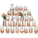 Glass Bud Vase Set of 30 - Small Vases for Flowers in Bulk - Assorted Vintage Crystal Vases for Flowers, Table Centerpieces (Amber, 30 Pcs)