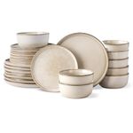 GBHOME Ceramic Dinnerware Sets for 8, 24 Pieces Stoneware Plates and Bowls Sets, Chip and Scratch Resistant Dishes, Dishwasher & Microwave Safe, Reactive Glaze-Cappuccino