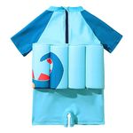 Kids Baby Boy Float Suit with Adjustable Buoyancy Dinosaur Floatation Swimsuit Floating Swimwear Bathing Suit Toddler Swim Vest with 8 Removable Buoyancy Sticks Blue Dinosaur + Guitar 3-4 Years