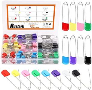 Rustark 160Pcs 2 Inch Plastic Head Safety Pin Premium Large Safety Pin for Baby Cloth Diaper Pins (8 Colors)