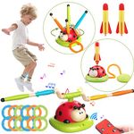 Bestbase 3 In 1 Musical Jump, Ring Toss Game, Rocket Launcher for Kids Outdoor Toys, Garden Games for Kids 1-5 with Remote Control, Toddler Garden Toys Outdoor Games for Kids Boys Girls Gifts