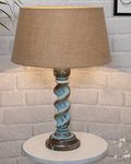 Homesake Signature Rustic Table Lamp With Jute Drum Shade, Farmhouse Living Room Bedroom House Bedside Nightstand Home Office Reading Light, (Rope Distress Blue, Incandescent)