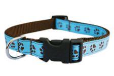 Sassy Dog Wear 10-14-Inch Blue/Brown Puppy Paws Dog Collar, Small